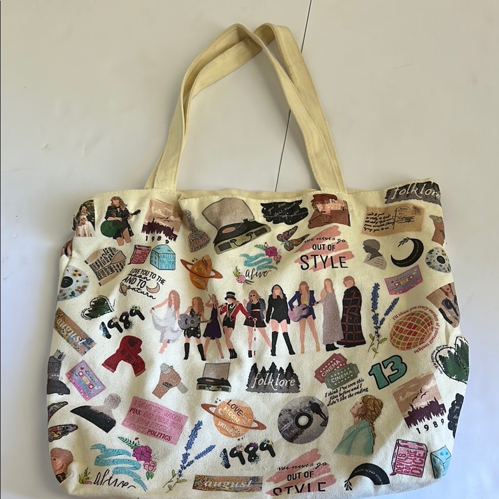 Taylor Swift Cream Canvas Tote Bag with Artistic Prints